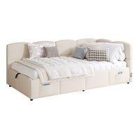 cama tapizada - cama infantil - cama individual - sofa cama convertible 90x200 cm - usb - almacenamiento - terciopelo - beige