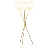 costway lampara de pie con tripode 3 pantallas de tela iluminacion ambiental calida estilo nordico estructura metalica altura 160 cm dorado