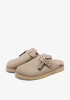 zuecos zuecos cerrados de piel mujer dfranklin - vibe clog buckle taupe r piel afelpada y hebilla ajustable r suela eva con gran amortiguacion - marron