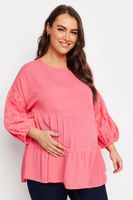bump it up maternity blusa rosa con mangas bordadas