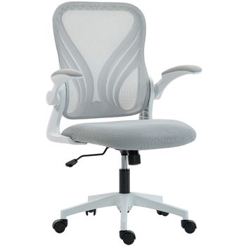 HOMCOM Silla de oficina ergonómica, silla de malla, respaldo abatible, reposabrazos plegables, 73x62x101-111cm, gris   Aosom España