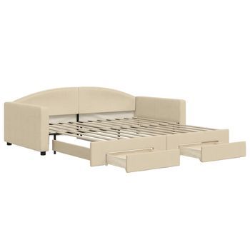 Cama Individual | Cama Para Adultos | Sofá Cama Nido Con Cajones Tela Color Crema 100x200 Cm