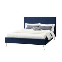 cama de terciopelo azul y laton de 140 riverside
