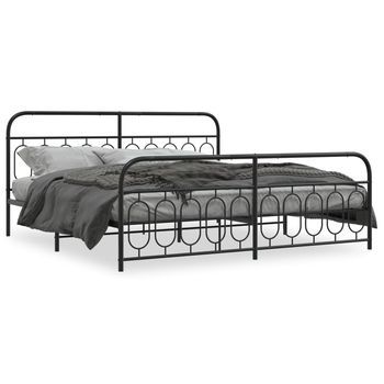 Cama Doble | Cama Para Adultos | Estructura De Cama Cabecero Y Estribo Metal Negro 200x200 Cm