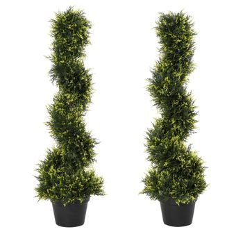Set De 2 Cedros Artificiales 90 Cm En Espiral Con Maceta