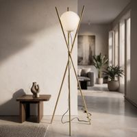 lampara de pie de metal dorado con esfera de cristal o 55x155 cm