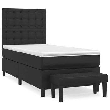 Cama Box Spring Con Colchón Cuero Sintético Negro 100x200 Cm Vidaxl