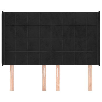 Cabecero Cama Mueble De Dormitorio Con Orejas De Terciopelo 147 X 16 X 118/128 Cm Negro M02_0003988