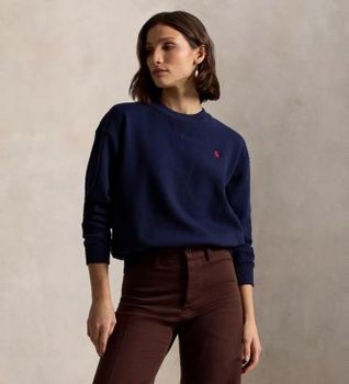 Polo Ralph Lauren para mujer. 211971690003 Sudadera de felpa con cuello redondo marino (XXL), Casual, Algodón, Manga larga