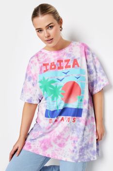 Yours Camiseta Algodón Rosa Tie Dye Con Diseño Ibiza, Mujer Curvy Y Tallas Grandes, Yours