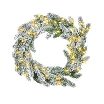 Corona De Navidad Sintética Para Puerta De Entrada Con Luces Pre Iluminada 45 Cm Verde Albini