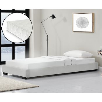 Cоrium® Cama Moderna Tapizado En Piel Sintética - Con Colchón De Espuma Fría - 90 X 200 Cm - Textil De Confianza - Oeko-tex 100 - Blanco