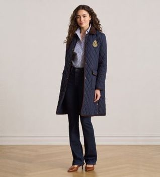 Lauren Ralph Lauren para mujer. 297P18059004 Chaqueta con ribete de pana y escudo marino (L), Casual, Poliéster Reciclado