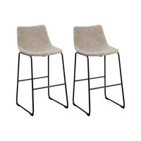 conjunto de 2 taburetes de bar tapizados en tela beige patas de metal negro reposapies industrial franks