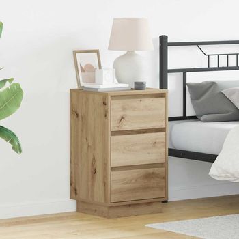 Mesita De Noche - Mueble De Dormitorio - Madera De Ingeniería - Roble Artesanal (39x34.5x65cm)