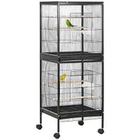 pawhut jaula para pajaros de 2 niveles con ruedas bandejas extraibles azul