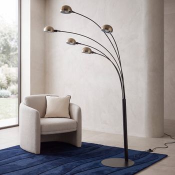Lámpara de pie de 5 brazos de metal negro y bronce Alt. 198 cm