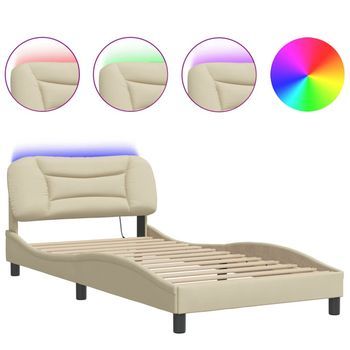 Estructura De Cama Con Led Sin Colchón Hvar Tela Crema 100x200 Cm Vidaxl