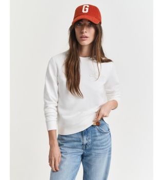 Gant para mujer. 4202586 Sudadera Tonal Shield de cuello redondo blanco roto (M), Casual, Algodón