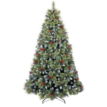 Cortina - Árbol De Navidad Nevado En Pvc Y Pp Con Piñas Y Bayas Ø99x180h, 858 Puntas