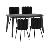 mesa y sillas para 4 personas de terciopelo y madera negra