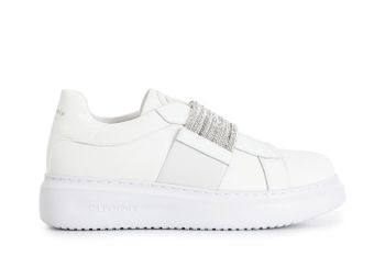 zapatos slip-on con banda de pedrería white