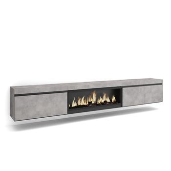 Mueble Tv | Televisión | Muebles De Salón, Almacenaje | 288x45x35 Cm | Para Tv Gran Formato | Chimenea Eléctrica Xxl | Colgado, Suspendido | Estilo Moderno | Cemento