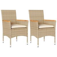 pack 2 uds sillones de jardin  silla de jardin  silla de exterior con cojines ratan sintetico beige