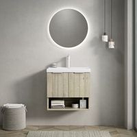 mueble de bano con lavabo - suspendido - madera y ceramica - roble crema 55x32x53cm