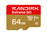tarjeta micro sd - sandisk extreme go 64 gb hasta 170 mbs de lectura uhs-i videos en 5k y 4uhd u3 v30 a2 c10 apta drones oro