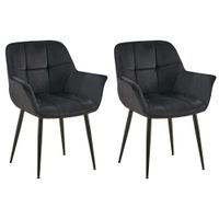 set de 2 silla de comedor con reposapies en terciopelo negro