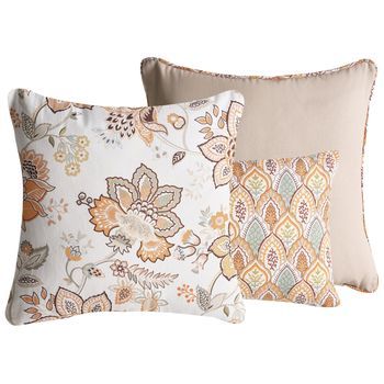 Conjunto De 3 Cojines Decorativos De Algodón Con Motivo De Hojas Orientales 45/30 X 45/50 Cm Multicolor Beige Hopea