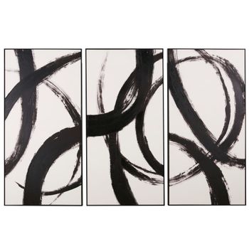 Cuadro Cuadro tríptico abstracto pintado en blanco y negro, 200 x 130 cm.
