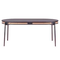 mesa de comedor retro con detalles en ratan natural negro