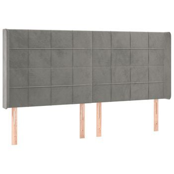 Cabecero Cama Mueble De Dormitorio Con Led De Terciopelo Claro 183 X 16 X 118/128 Cm Gris M02_0001463
