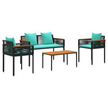 Juego De Muebles De Exterior | Mobiliario De Jardín Negro Y Turquesa Ratán Sintético