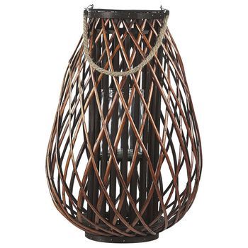 Linterna Candelero Decorativo Con Mango De Cuerda 60 Cm Madera Sauce Marrón Farol Kiusiu