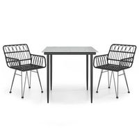 juego de comedor de jardin 3 uds  conjunto mueble jardin mesa y sillas ratan sintetico negro