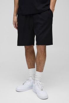 Pantalón Corto Holgado De Tela Gofre Con Bordado Man, Negro