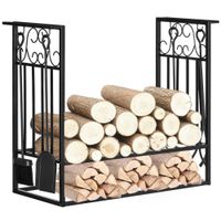 homcom estante para lena de chimenea 75x30x60 cm soporte para lena tradicional portalena vintage con 4 herramientas base elevada   aosom espana