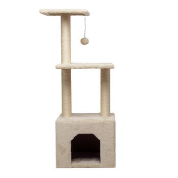 Rascador Para Gato Wuapu Modelo Three Con 3 Alturas, Hasta 100cm. Base 37x37cm. Color Beige