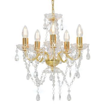 Lámpara De Araña Con Cuentas De Cristal Dorado Redonda 5 X E14 Vidaxl