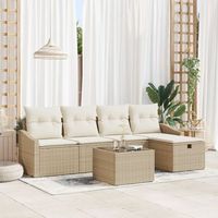 juego de sofas de jardin de 6 piezas con cojines beige ratan de poliester v7214 unico  beige