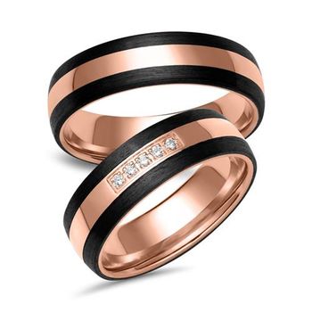 Alianzas de oro rosa y carbono con 5 diamantes