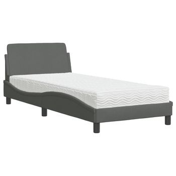 Cama Individual | Cama Para Adultos | Cama Con Colchón Tela Gris Oscuro 80x200 Cm