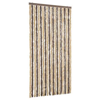 Cortina Antimoscas Chenilla Marrón Oscuro Y Beige 90x200 Cm