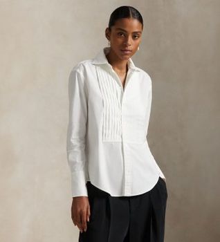 Polo Ralph Lauren para mujer. 211A89708001 Camisa de esmoquin de algodón blanco (44), Casual, Clásico, Manga larga