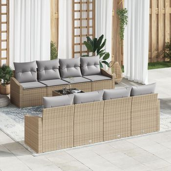 Set De Sofá De Jardín De 9 Piezas Con Cojines Beige Ratan Sintético V2362 Unico / Beige