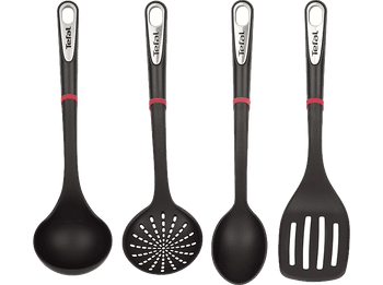 Set utensilios cocina - Tefal Ingenio Premium K206S414, Cuchara, Cuchara colador, Espátula, Cucharón, Sin PBA, Negro