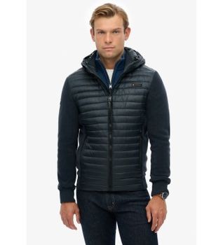 Superdry para hombre. M5012294A Abrigo Hood Storm Fleece Hybrid (S), Casual, Poliéster Reciclado, Sostenible, Marino